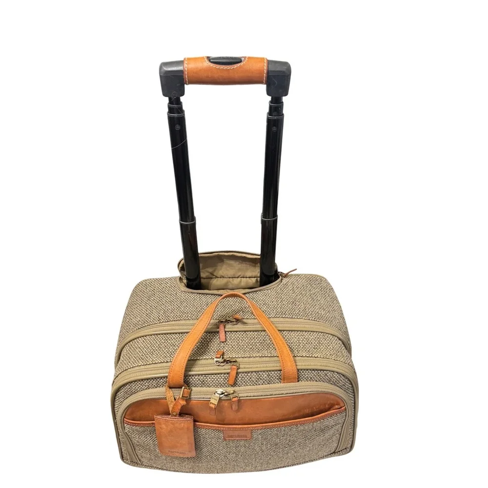 Hartmann Mobile‎ Office Bag Unisex Large Tan Tweed Leather Vintage Rolling